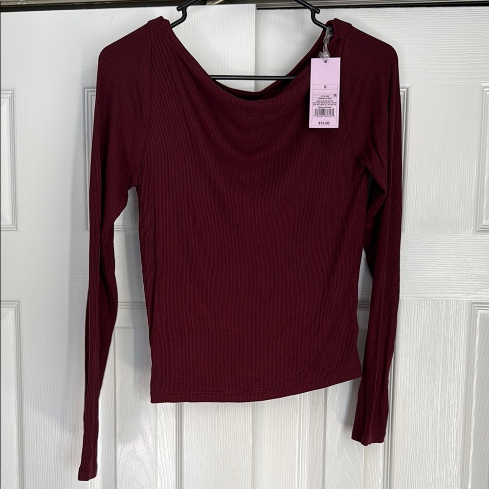 wild fable Long Sleeve Ribbed Top - Wine